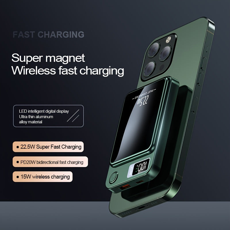 Banco de energía inalámbrico de 10000mAh con carga rápida 22.5W PD20W Pantalla LED para iPhone y Android