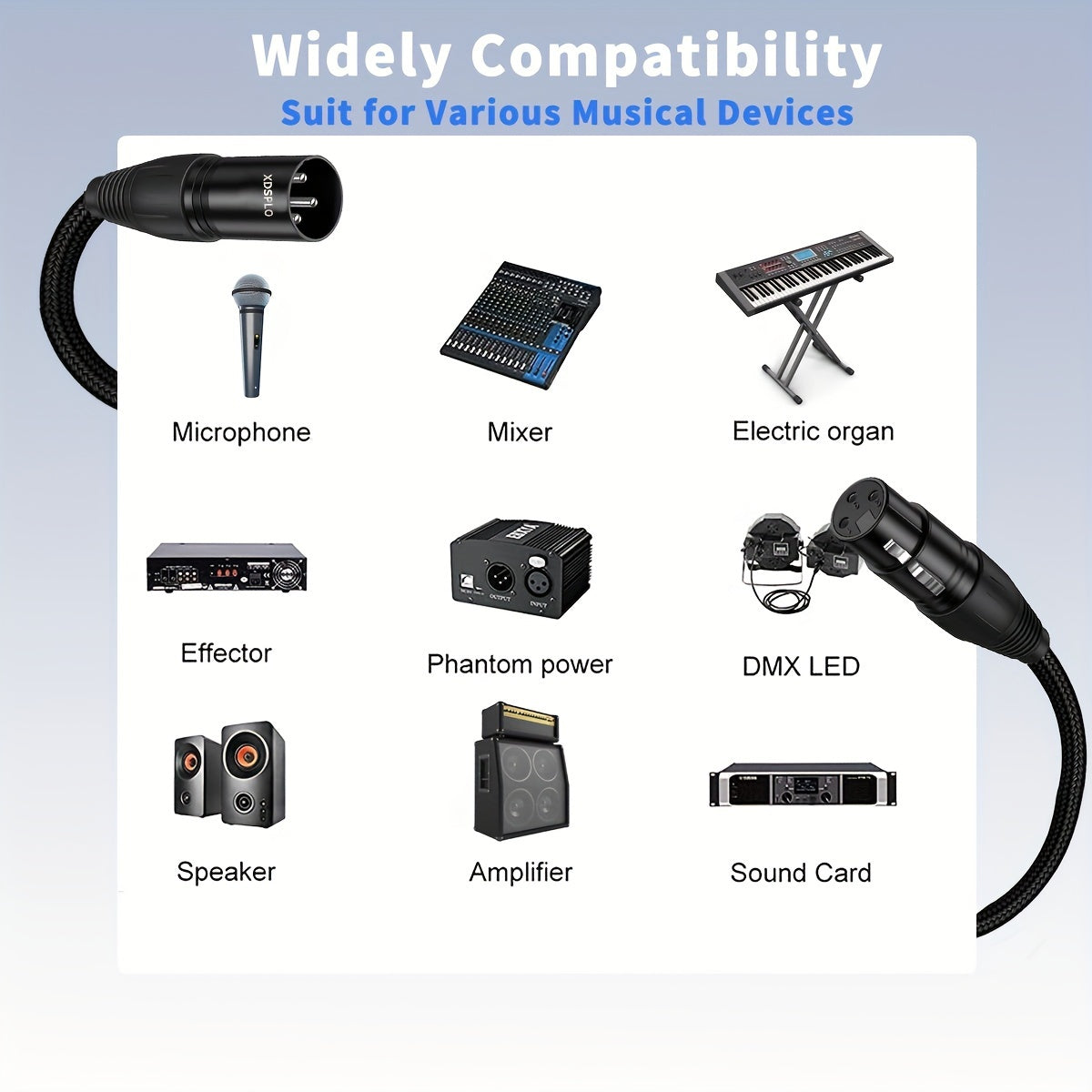 High-Fidelity XLR Male to Female Microphone Cable Nylon Braided Copper Core 3-Pin