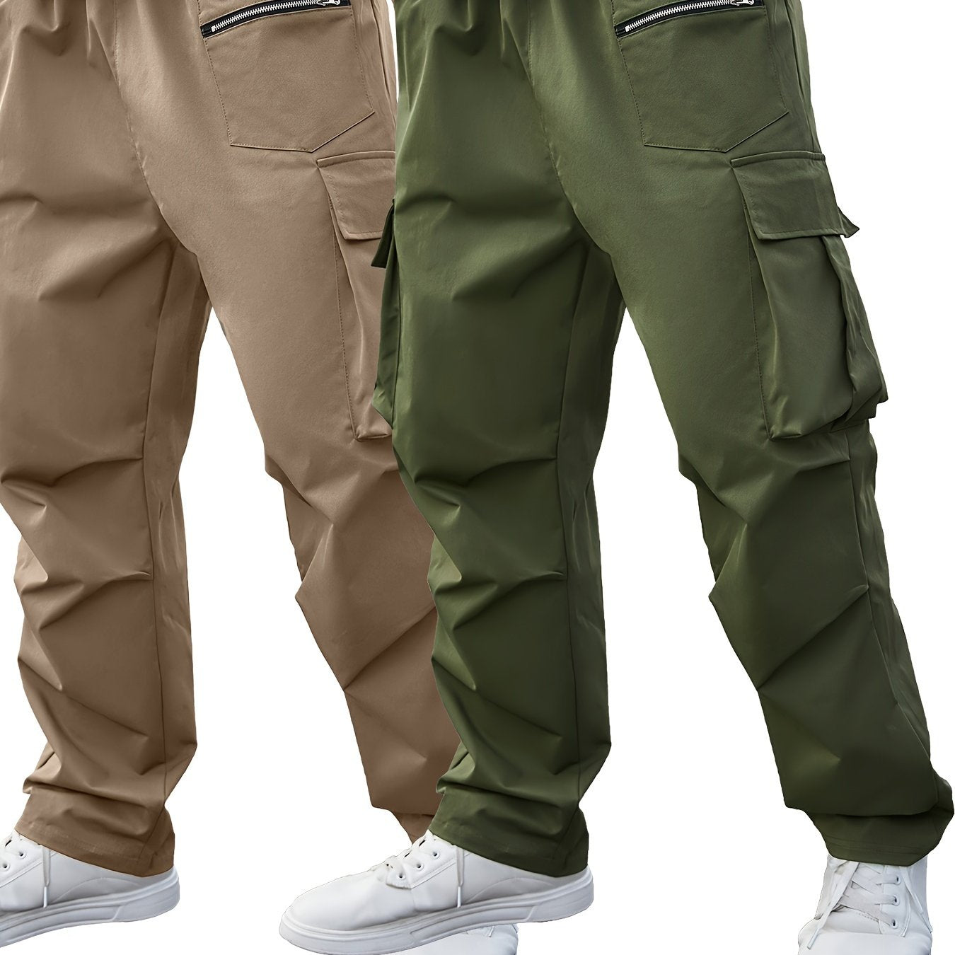 Men's Plus Size Cargo Pants Solid Color Casual Regular Fit Polyester Set of Two