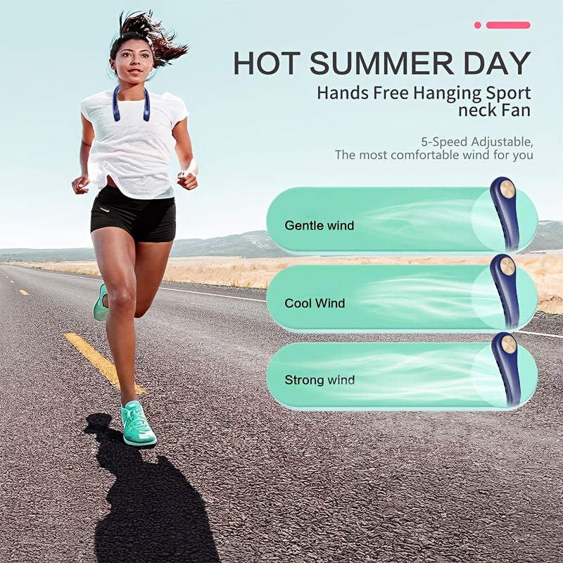 Rechargeable Wearable Personal Fan 360° Cooling 5-Speed Screen Display for Travel Sports