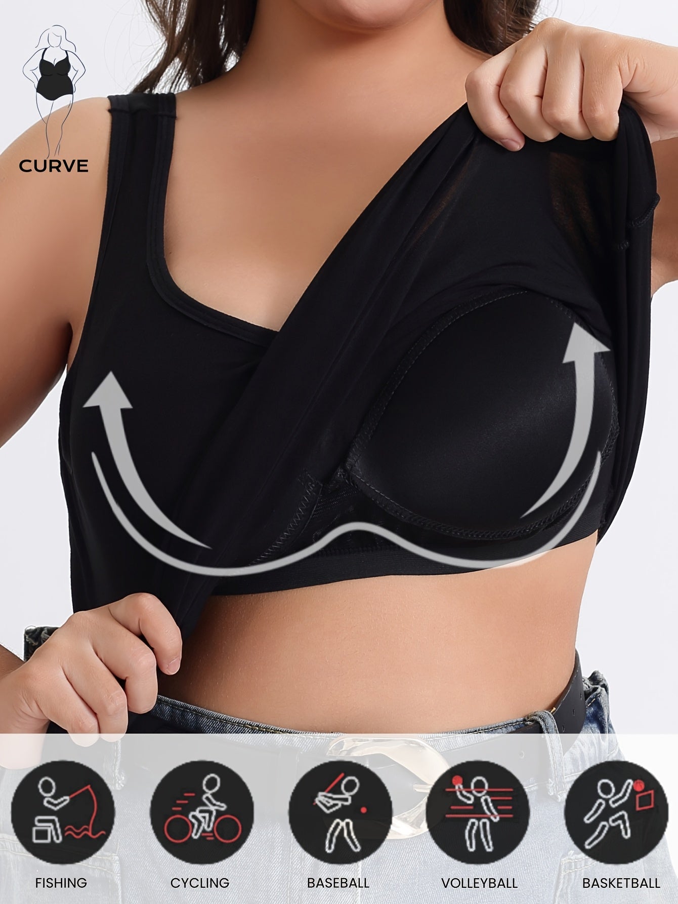 Plus Size Women's Sports Bra Tank Top 2-in-1 Soft Breathable Padded Cups