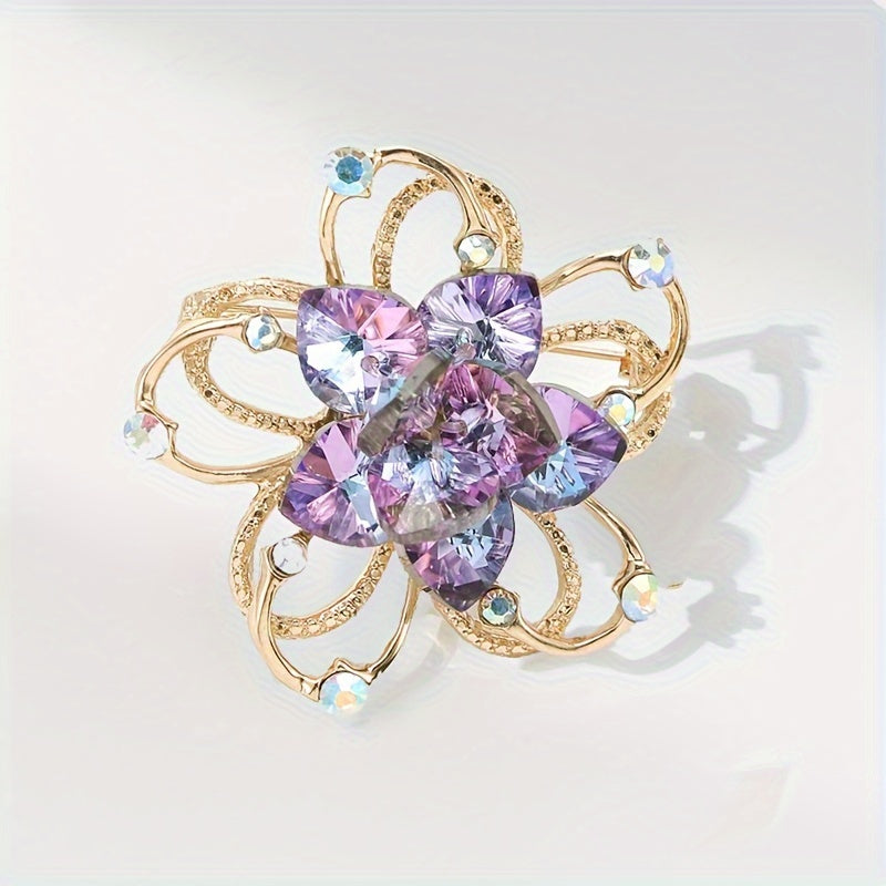 Elegant Flower Brooch with Rhinestones for Ladies Accessories Bags Hats Coats