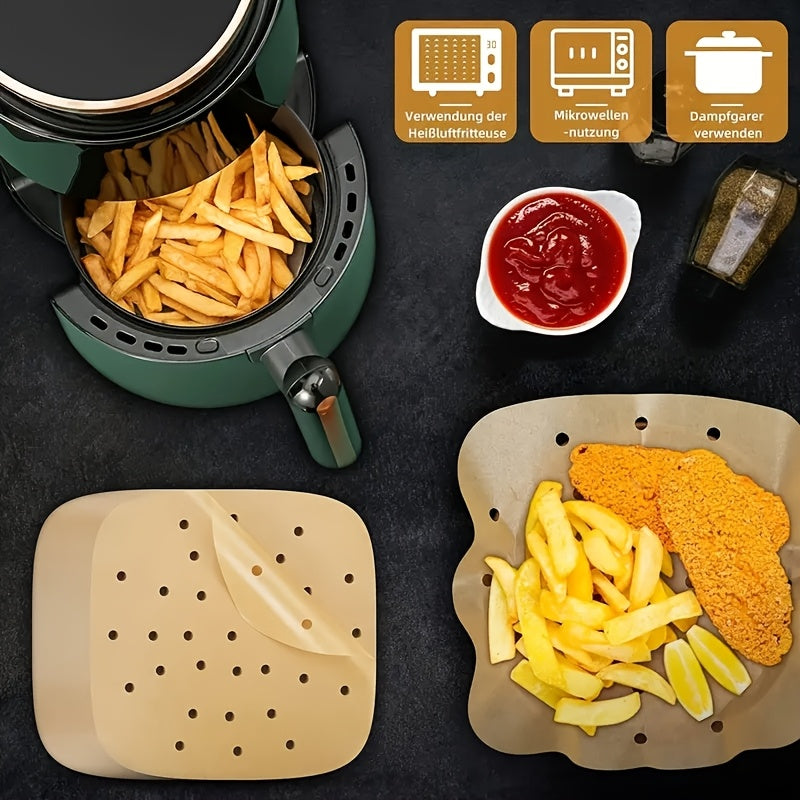 Pack of 50 100 Unbleached Heavy-Duty Perforated Parchment Paper Liners for Air Fryer Oven Steamer