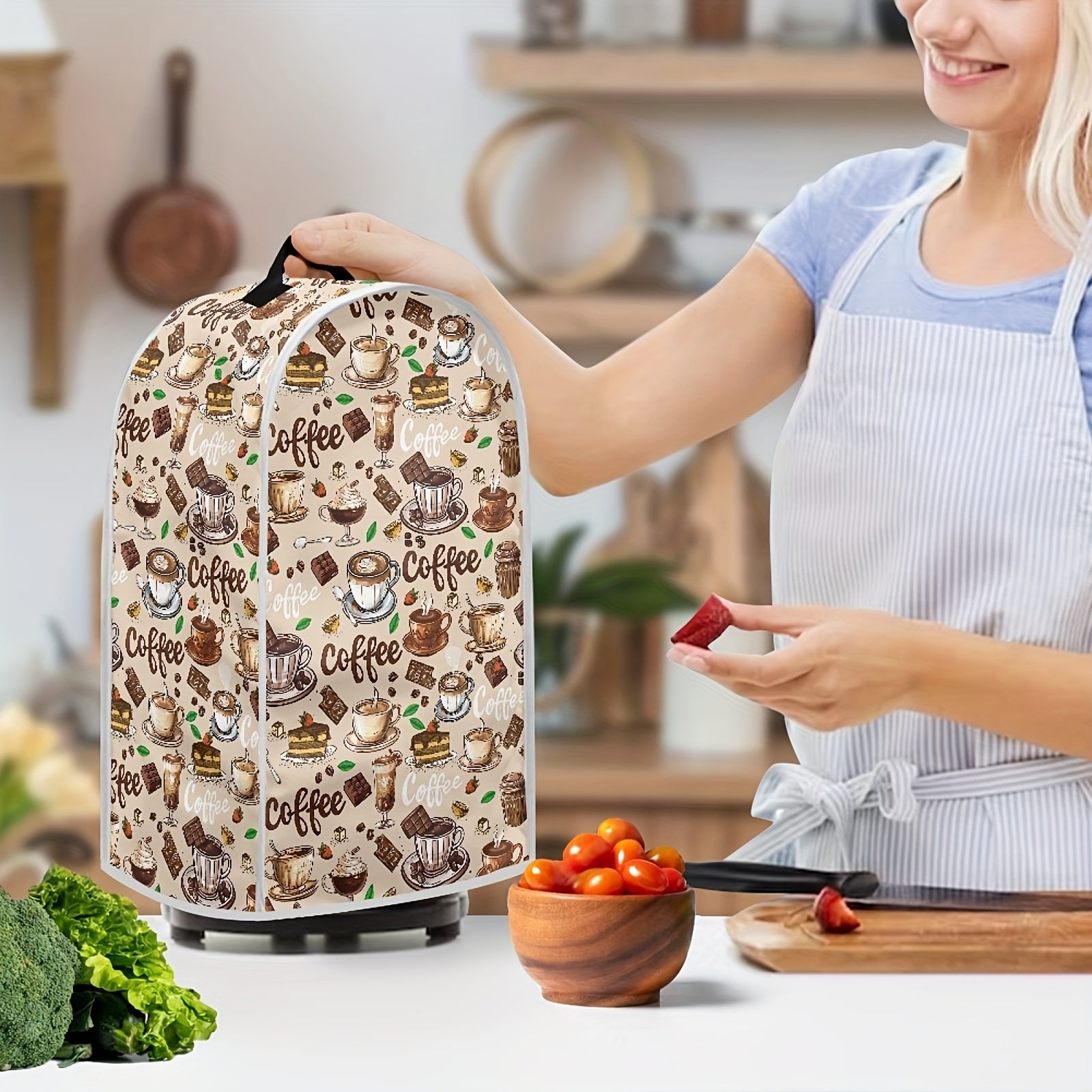 Cubierta de mezclador de café de dibujos animados, protector universal a prueba de polvo para procesador de alimentos con asa