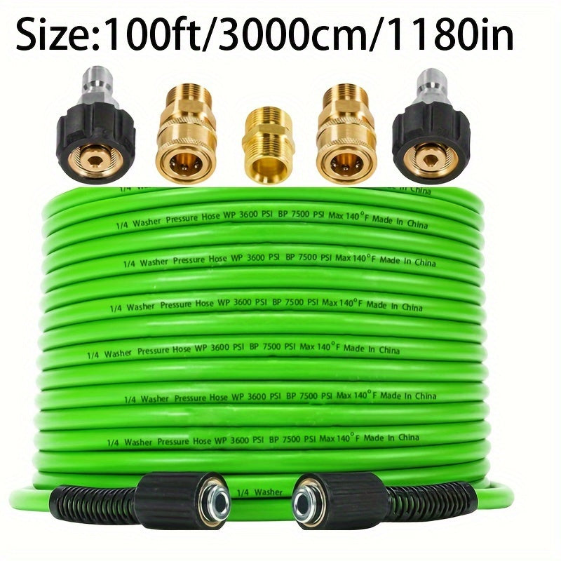 3600PSI Green Pressure Washer Hose PVC Kink-Resistant 1/4 Inch with M22 Fittings