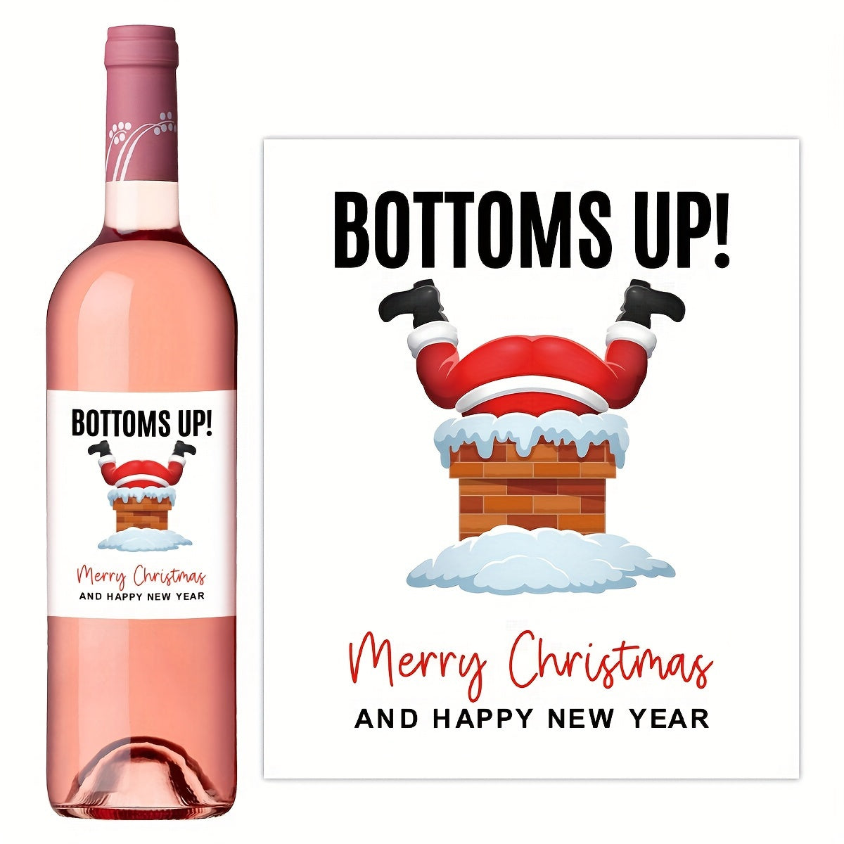 Christmas Wine Bottle Labels Set of 6 in White Red Black for Holiday Gifts