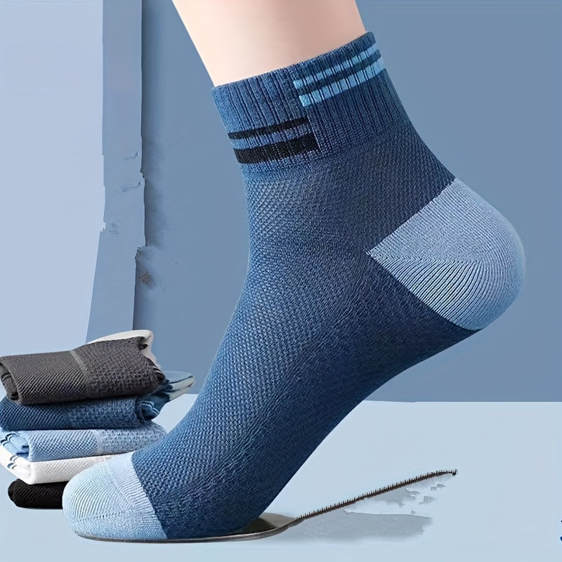 Men's Low Cut Ankle Socks 5 Pairs Breathable Anti-Odor Sweat Absorption Spring Summer