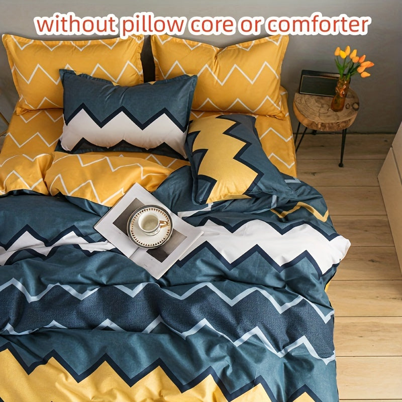 Комплект одеяла с узором из волн из 4 частей с наволочками и простыней для всех сезонов