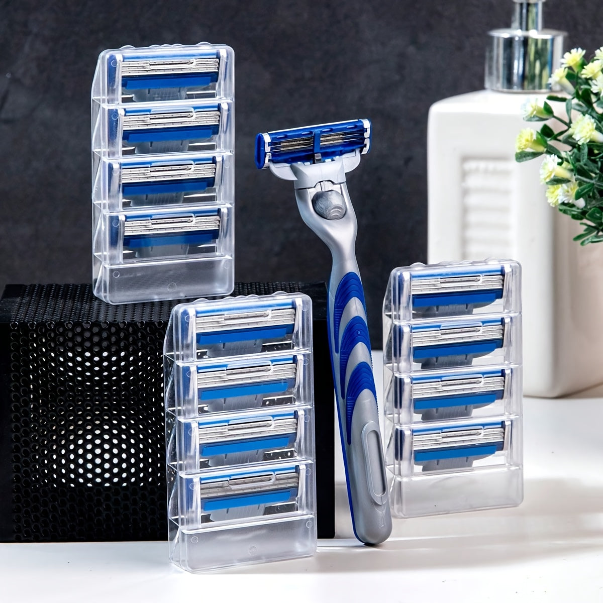 Men's Safety Razor Set with Stainless Steel Handle and 3-Layer Blades for Beard and Mustache Grooming