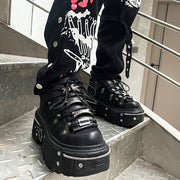 Women's Black Platform Ankle Boots Round Toe High Heel Sneakers