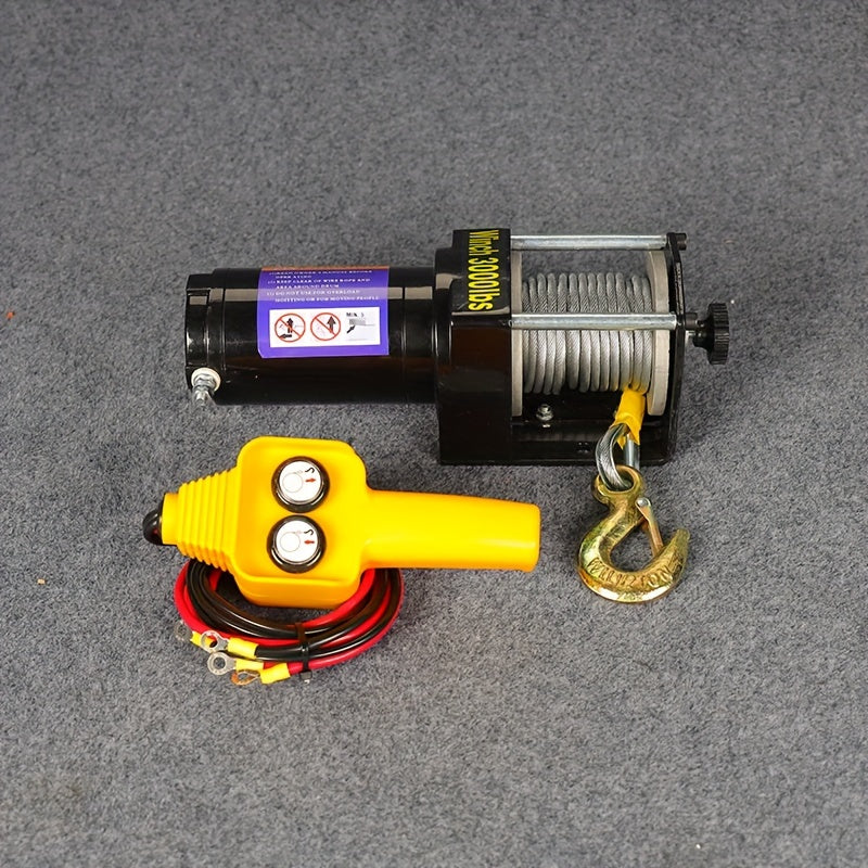 Heavy-Duty 12V Electric Winch with Adjustable Hook Iron Construction Anti-Corrosion Sandproof for Construction Manufacturing Forestry Firefighting