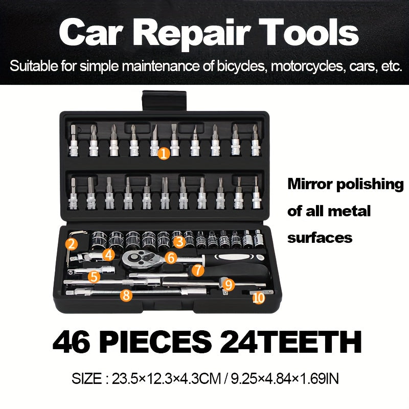 Juego de herramientas de reparación automotriz de acero cromo vanadio de alta dureza de 46 piezas