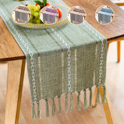 Рустикальная богемная скатерть для стола с вышитым узором, льняная ткань, ручные кисточки, несколько цветовых вариантов, ручная бахрома.