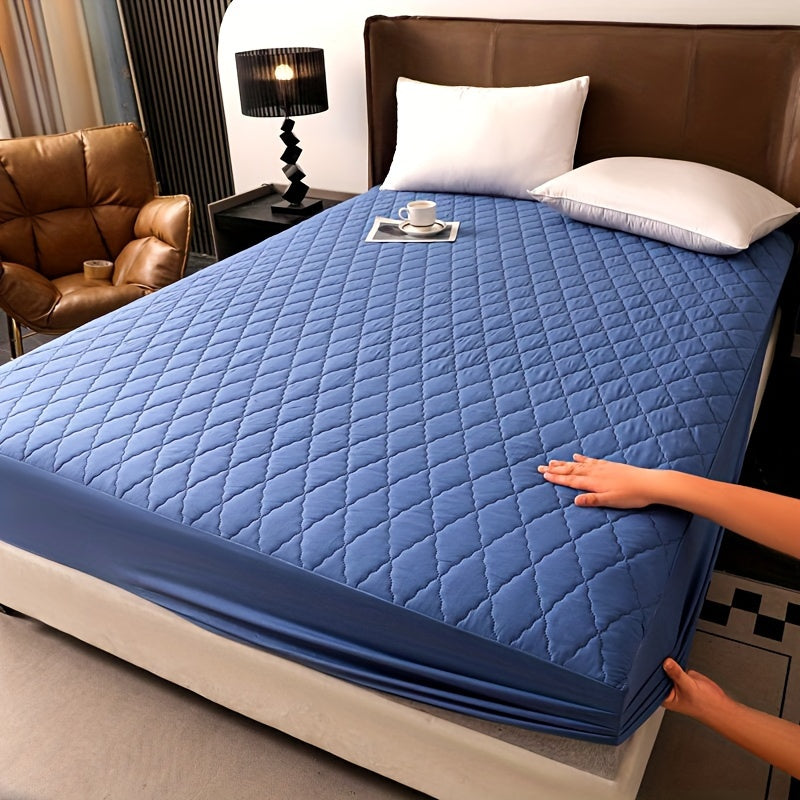 Waterproof Fitted Sheet with Geometric Embossed Pattern Deep Pocket Bed Sheet for Bedroom and Guest Room