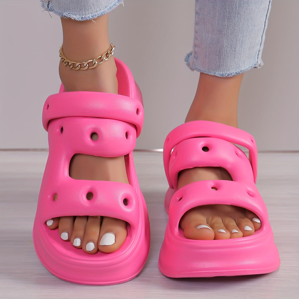 Women’s Platform Slip-On Shoes with Cushioned Sole and Open Toe