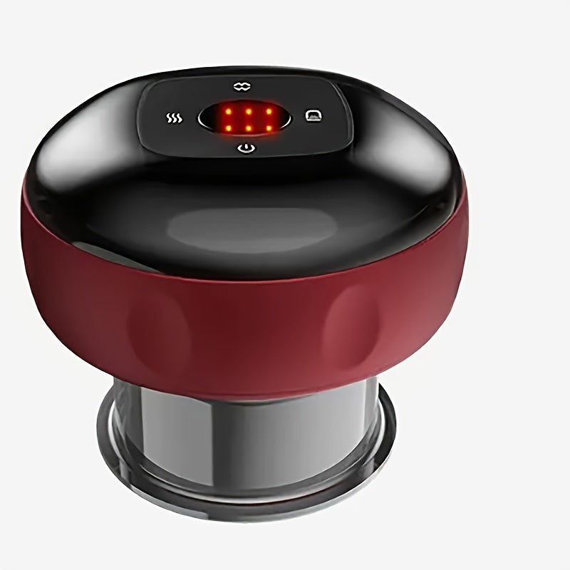 Red and Black Rechargeable Suction Cupping Massager with Digital Display and USB Charging