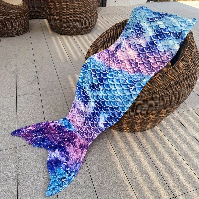 Mermaid Tail Flannel Throw Blanket Cozy Geometric Pattern for Couch Bed Office Travel