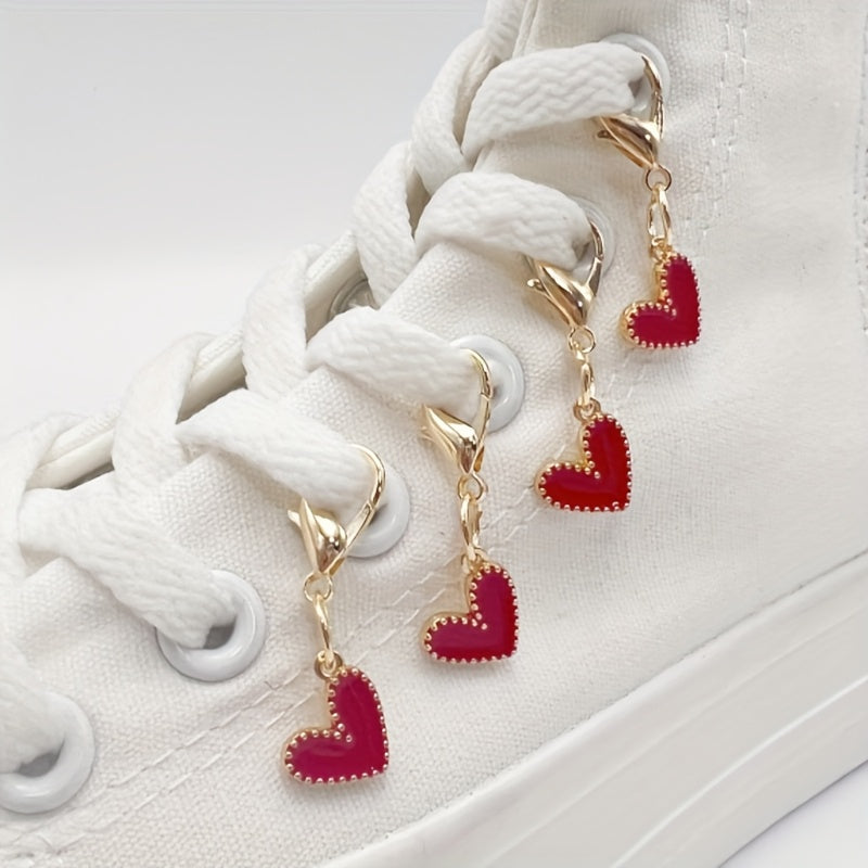 Kids Adults Heart Shoe Charms with Red Felt and Gold Accents for Sneakers