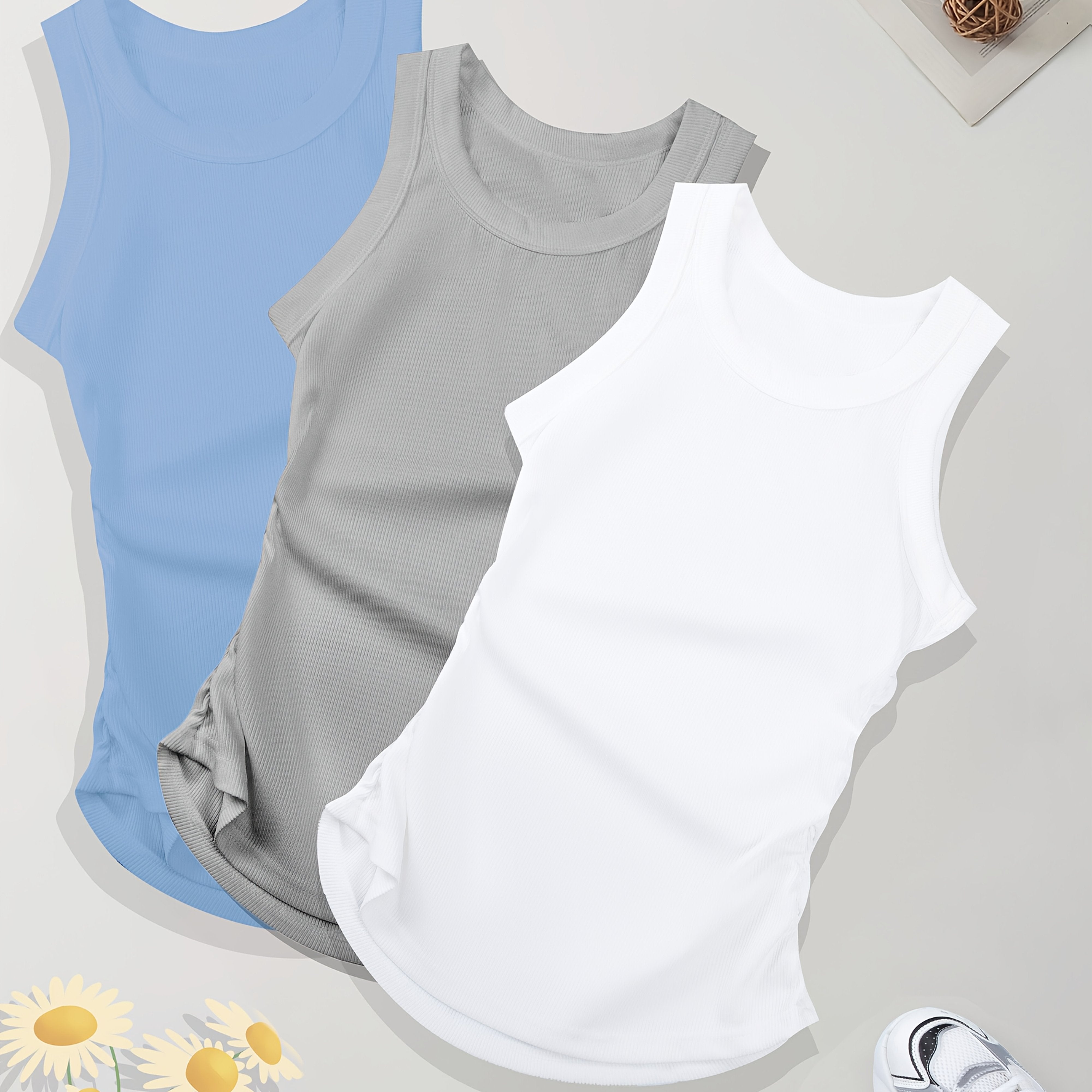 Women's Sleeveless Tank Tops Set 95% Polyester 5% Spandex for Summer Workout Casual Black Gray Red