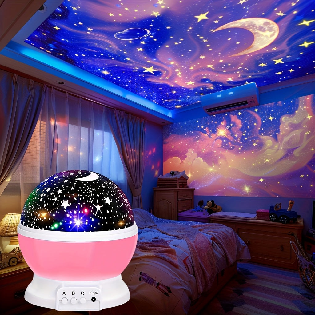 Lámpara proyector LED Noche Estrellada con estrella y luna giratorias, alimentada por USB para decoración de dormitorio y oficina