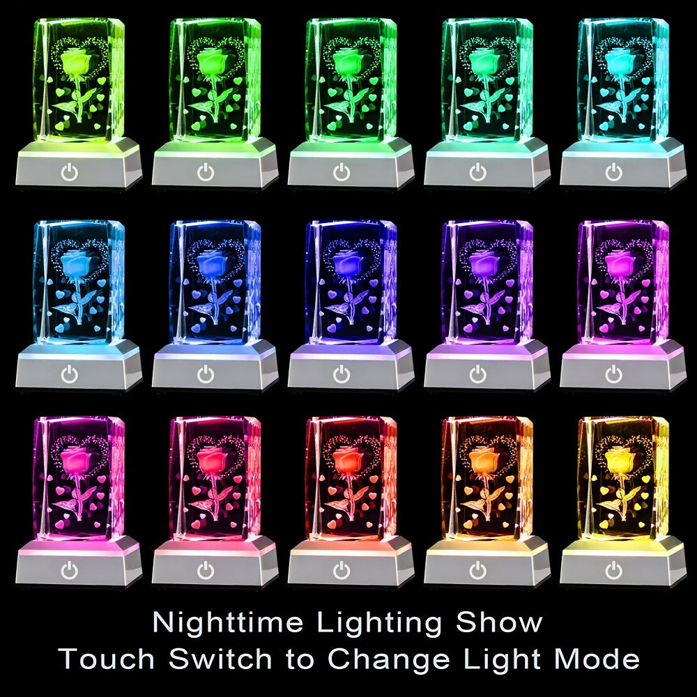 3D Butterfly Rose Crystal Night Light LED Base Bedroom Decor Gift for Women 8cm