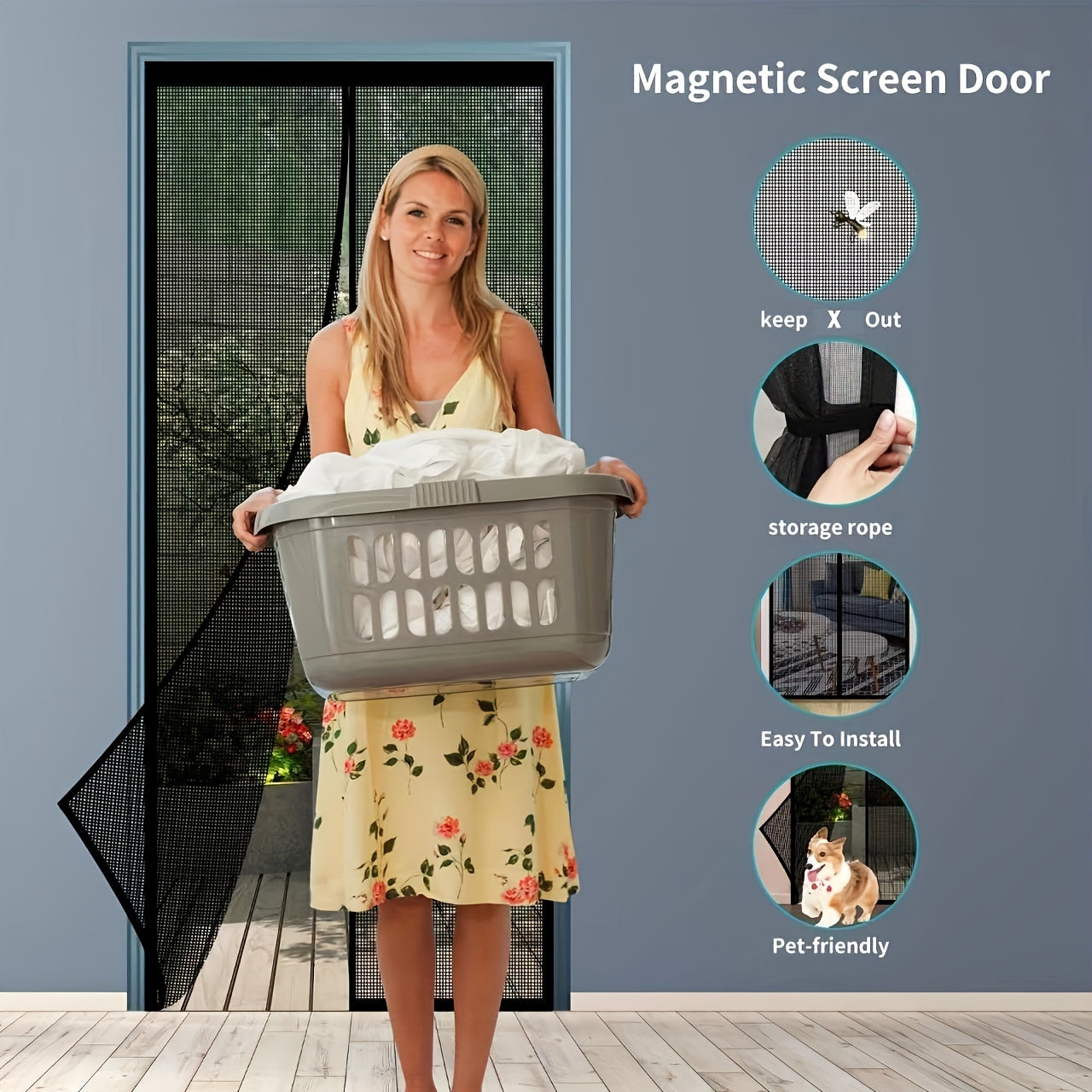 Black Magnetic Screen Door 80cm x 208cm Self-Sealing Heavy Duty Bug Mesh
