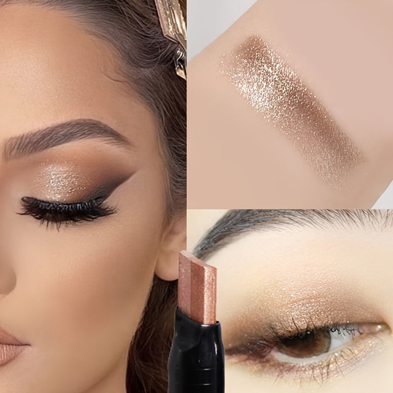 Barra de sombra de ojos de terciopelo para mujer 2 en 1 con gradiente de color doble, a prueba de agua, metálica