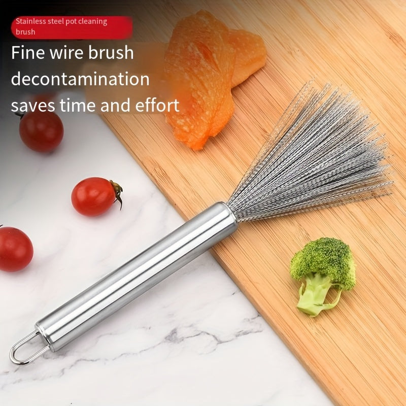 Stainless Steel Kitchen Brush with Long Handle for Pots and Pans Cleaning