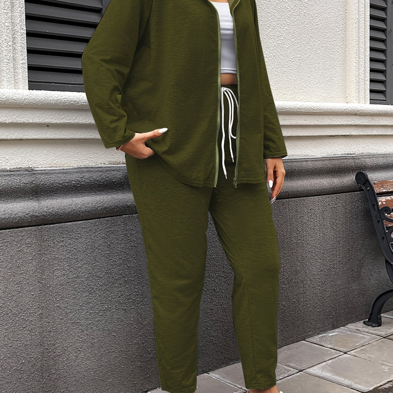 Women's Hooded Casual Suit Polyester Spandex Solid Color Zipper