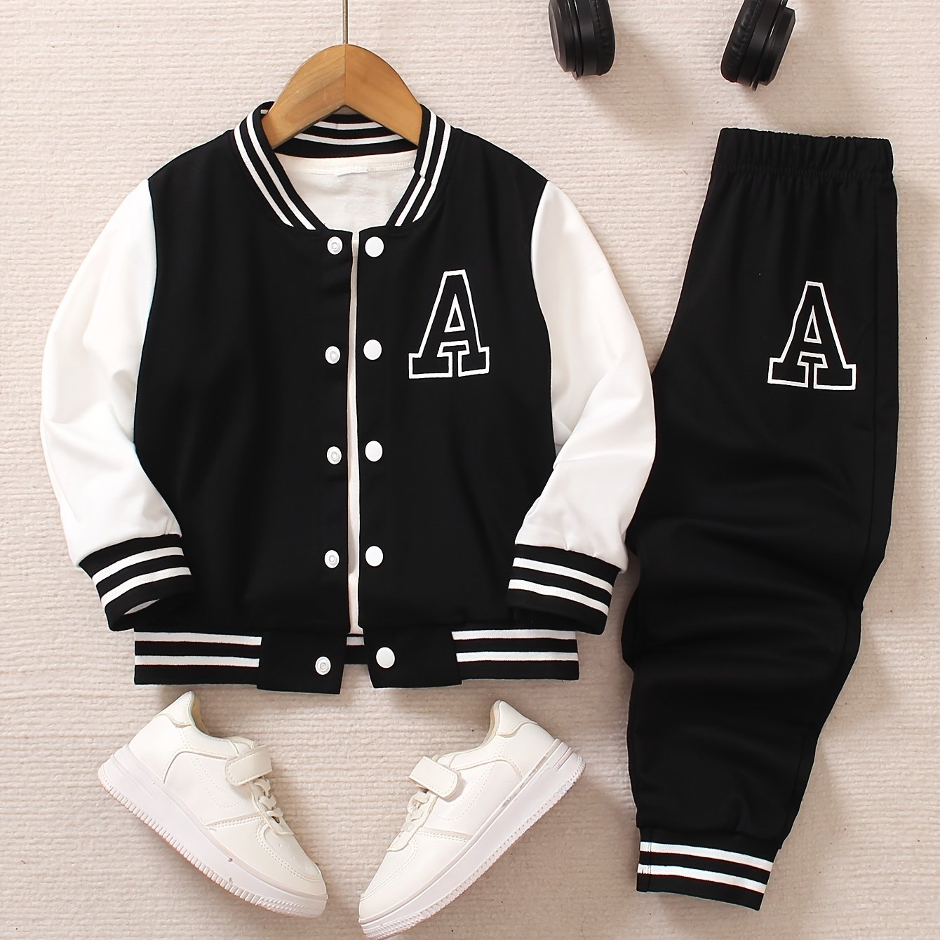 Boys' Lettered Sportswear Set for Kids Age 12 and Under Autumn Casual Knit Polyester