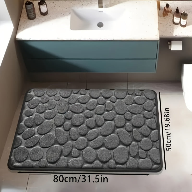 Memory Foam Bath Mat with Ultra-Absorbent Knit Fabric Non-Slip Stone Embossed Design