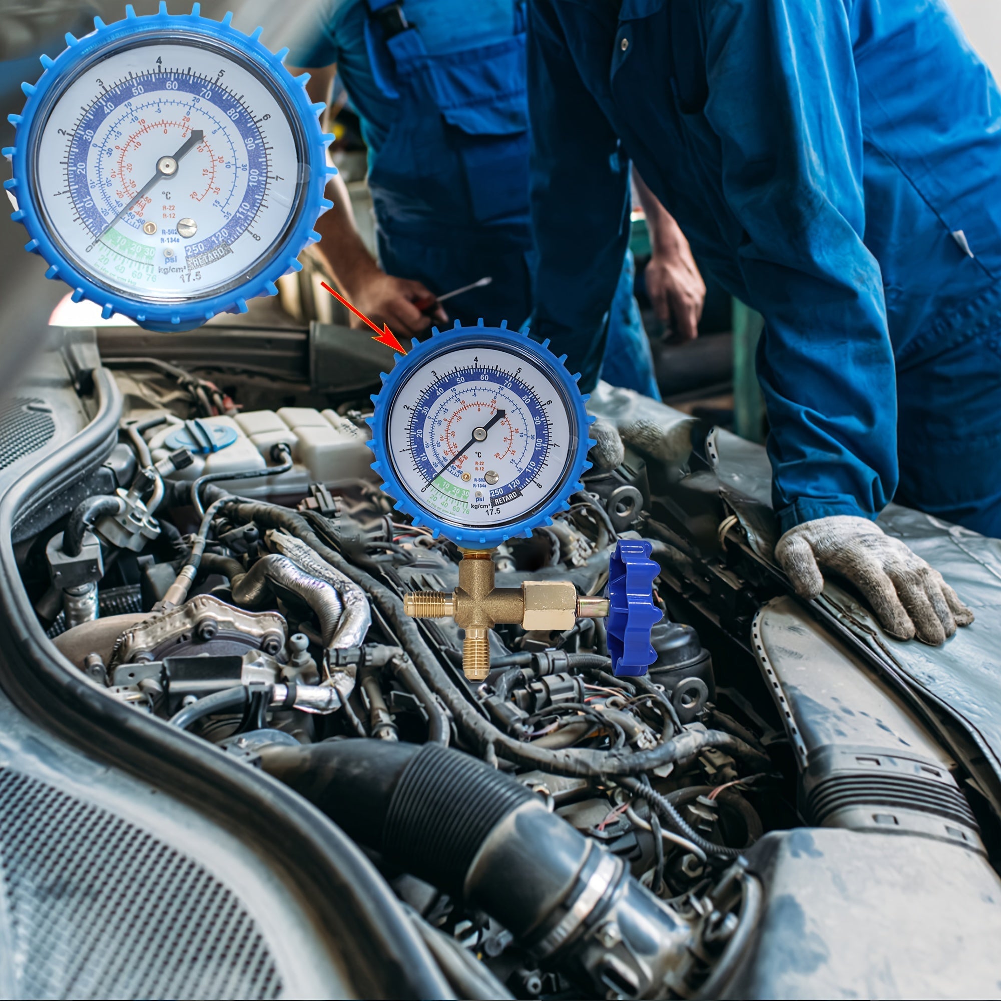 A/C Charging and Diagnostic Tool Copper Refrigerant Recharge Pressure Gauge for Air Conditioning