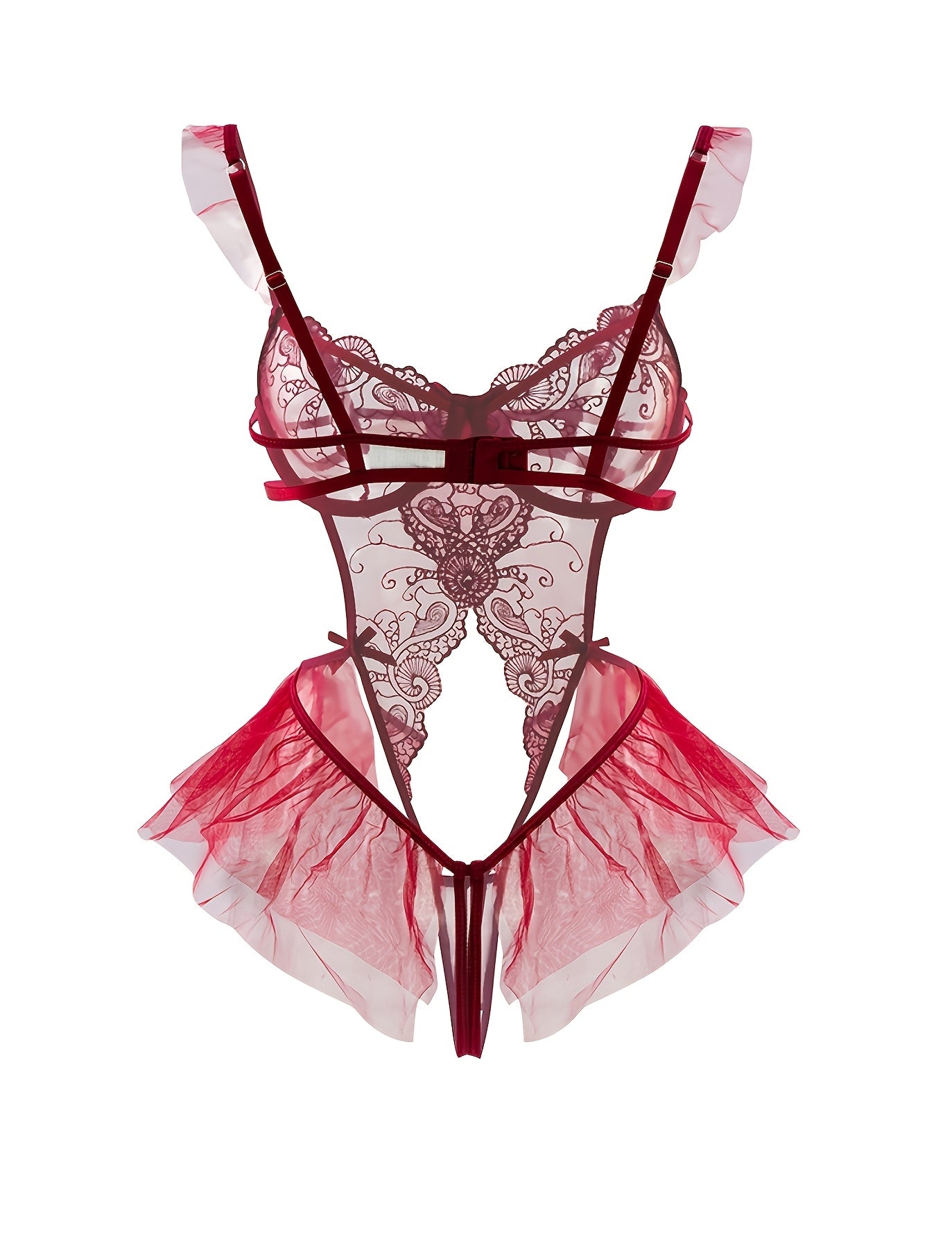 Women's Lingerie Body Suit with Embroidery Bow Hollow Design and Steel Ring Set