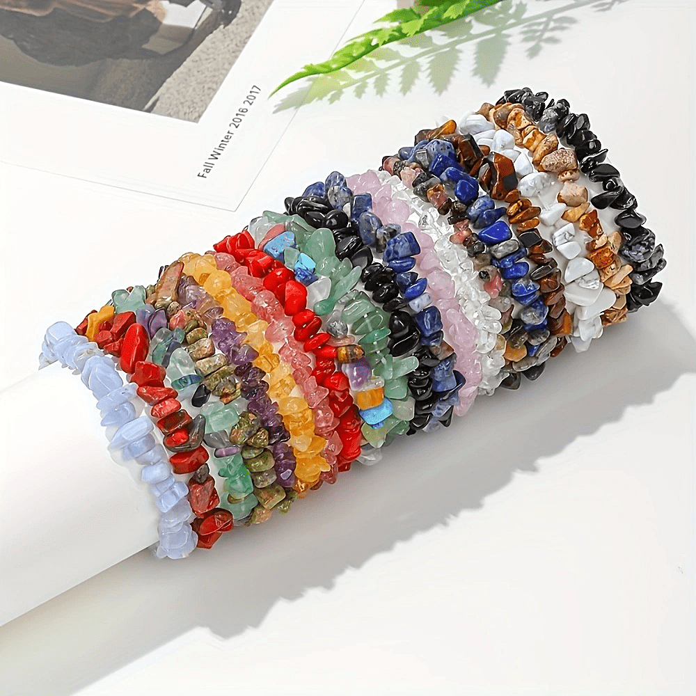Handcrafted Quartz Crystal Beaded Bracelet Set 12-Piece Chakra Healing Jewelry for Women
