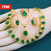 Retro-Inspired Jewelry Set for Women Copper with Synthetic Gemstones Bracelet Earrings Necklace Ring