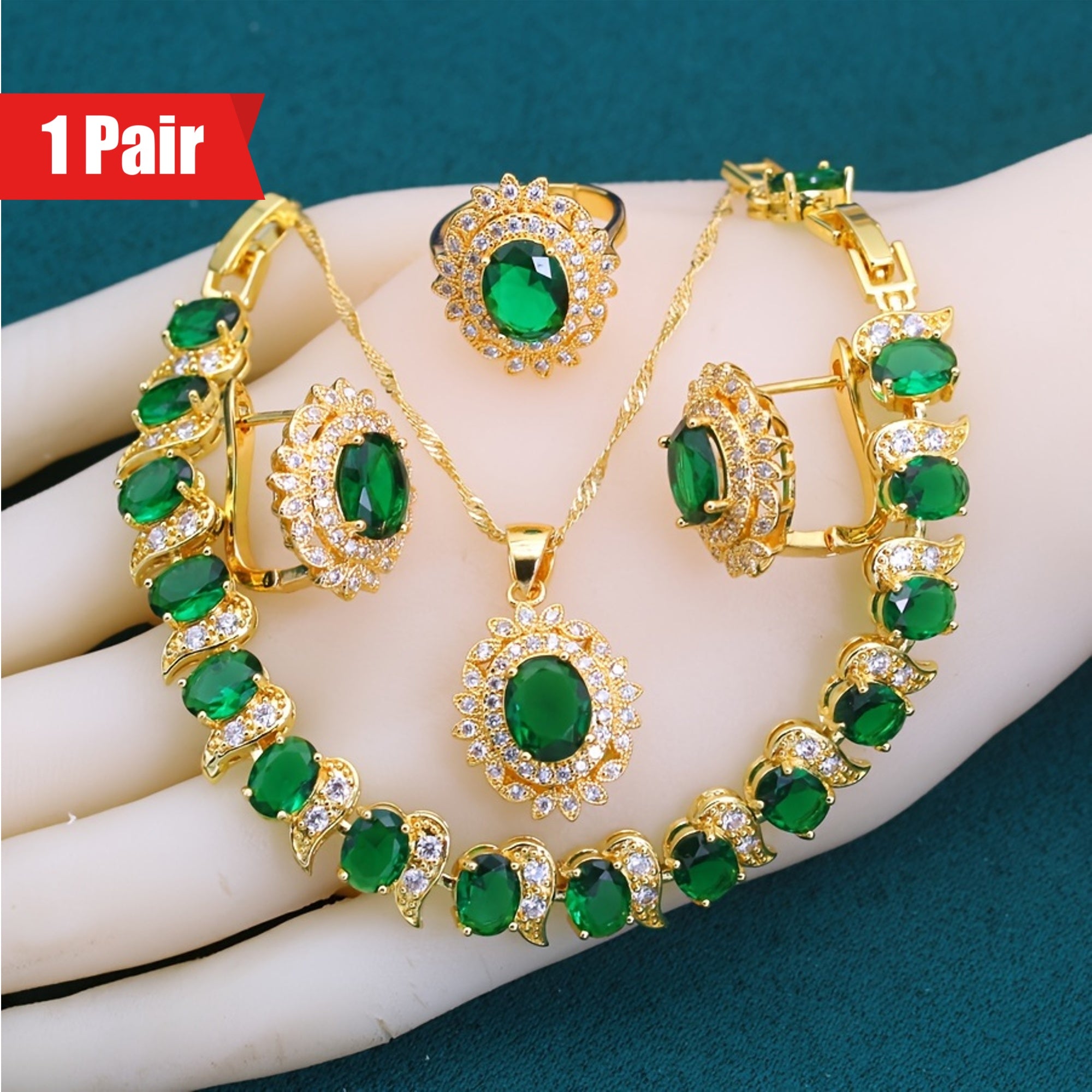 Retro-Inspired Jewelry Set for Women Copper with Synthetic Gemstones Bracelet Earrings Necklace Ring