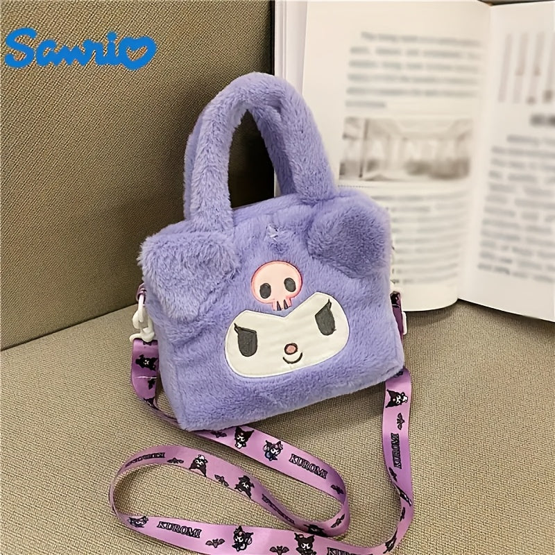 Plush Handbag Crossbody Bag with Hello Kitty Kuromi My Melody Cinnamoroll Characters for Kids Pink White Red Yellow Purple
