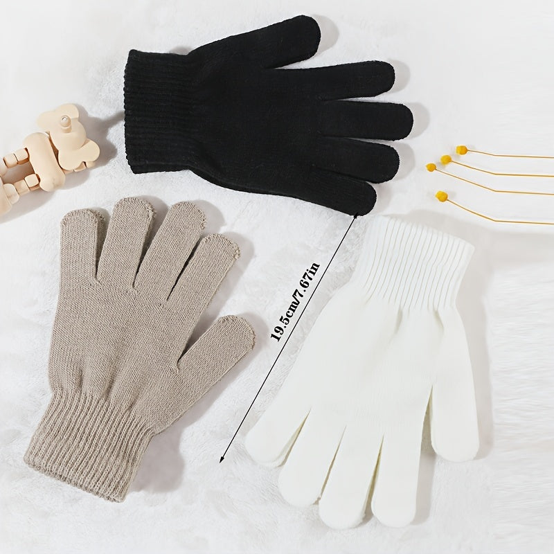 Women's Knit Gloves Set 3 Pairs Solid Colors Warm Outdoor Winter Accessories