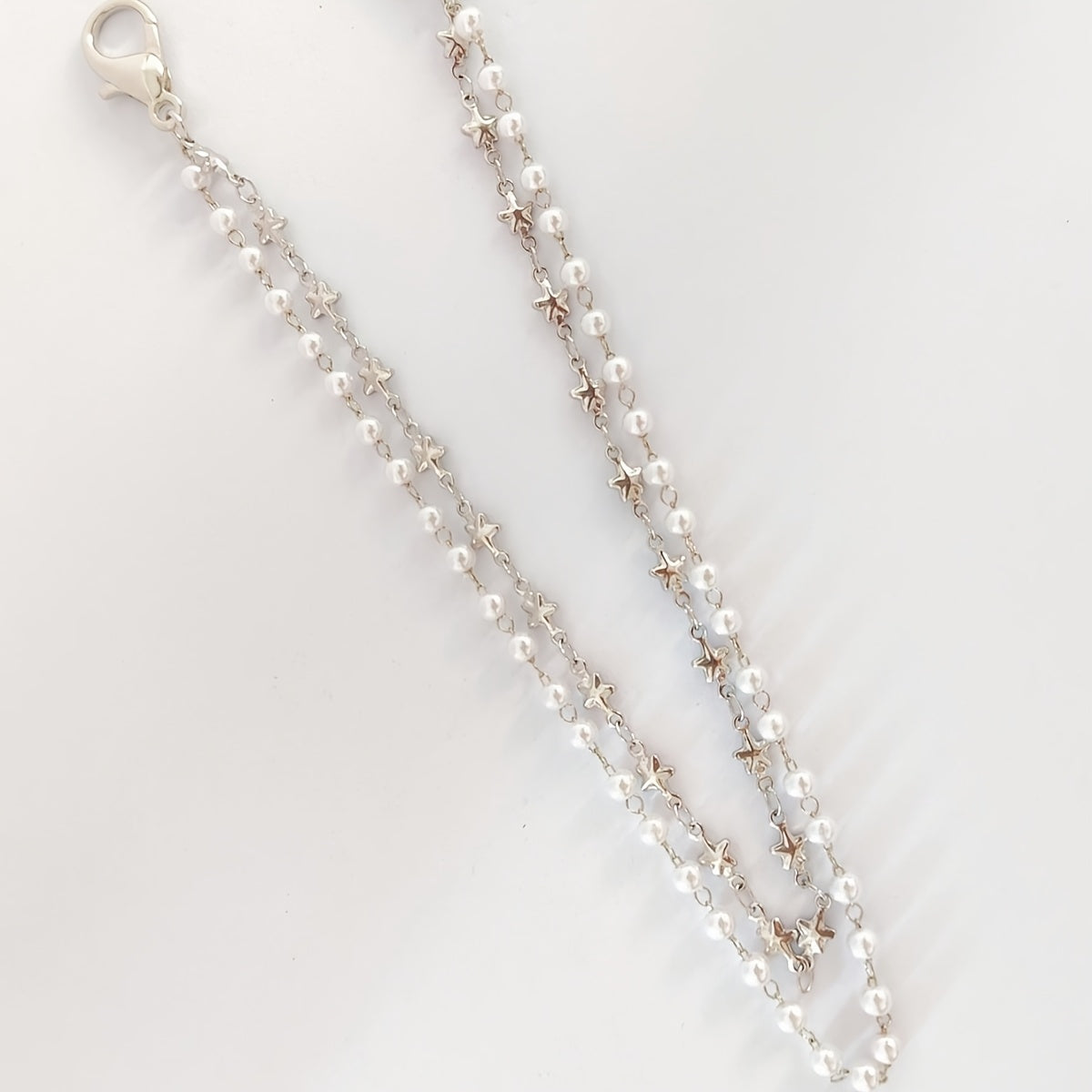 Women's Faux Pearl Shoe Chain with Star & Heart Charms for Sneakers Boots