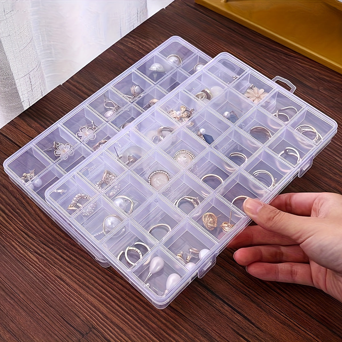 Clear Plastic Jewelry Organizer Box with 28 Compartments Portable Storage for Earrings Rings and Accessories