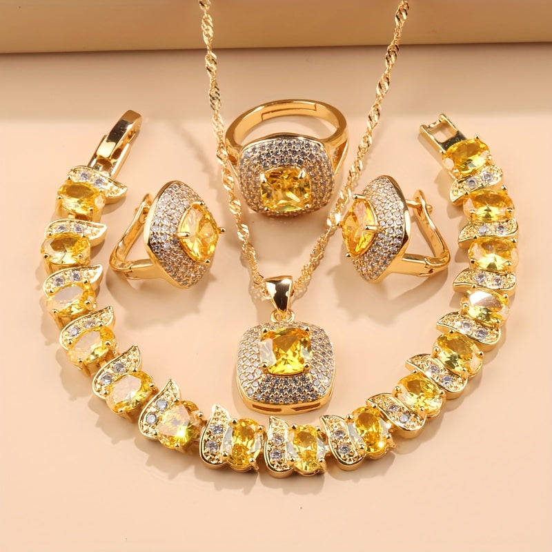 Women’s Jewelry Set with Square Earrings Rings Necklace Bracelets for Weddings and Parties