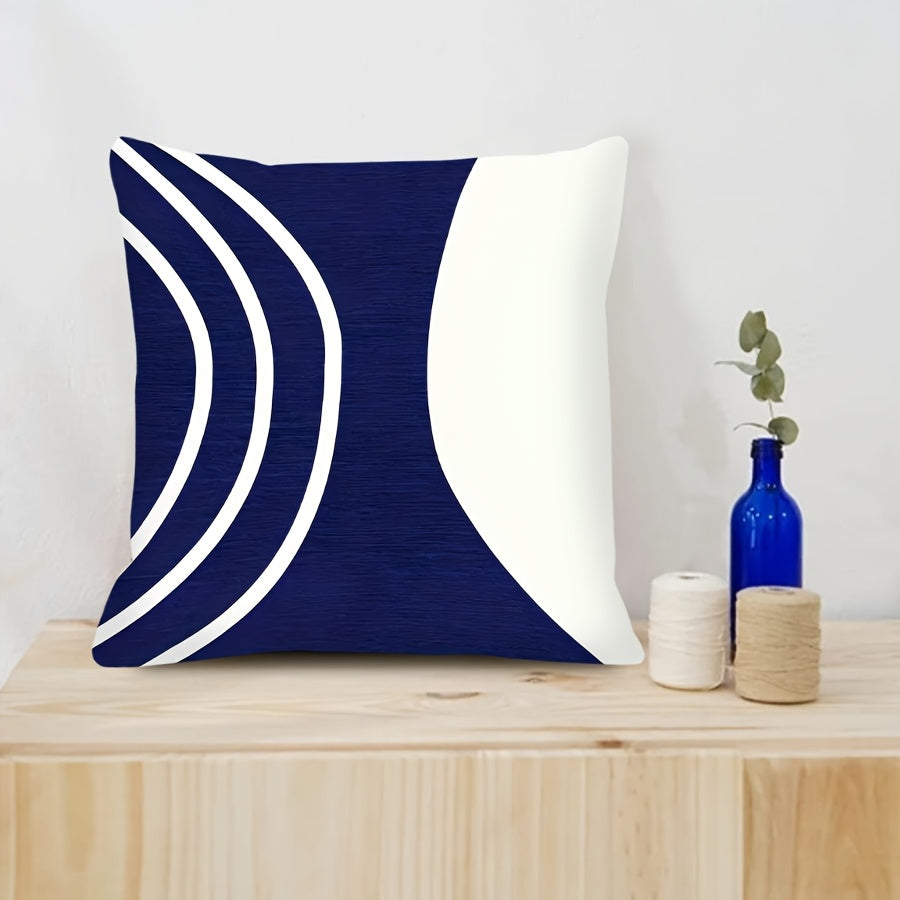 Navy Blue White Geometric Throw Pillow Cover 44cm Square Modern Boho Decor