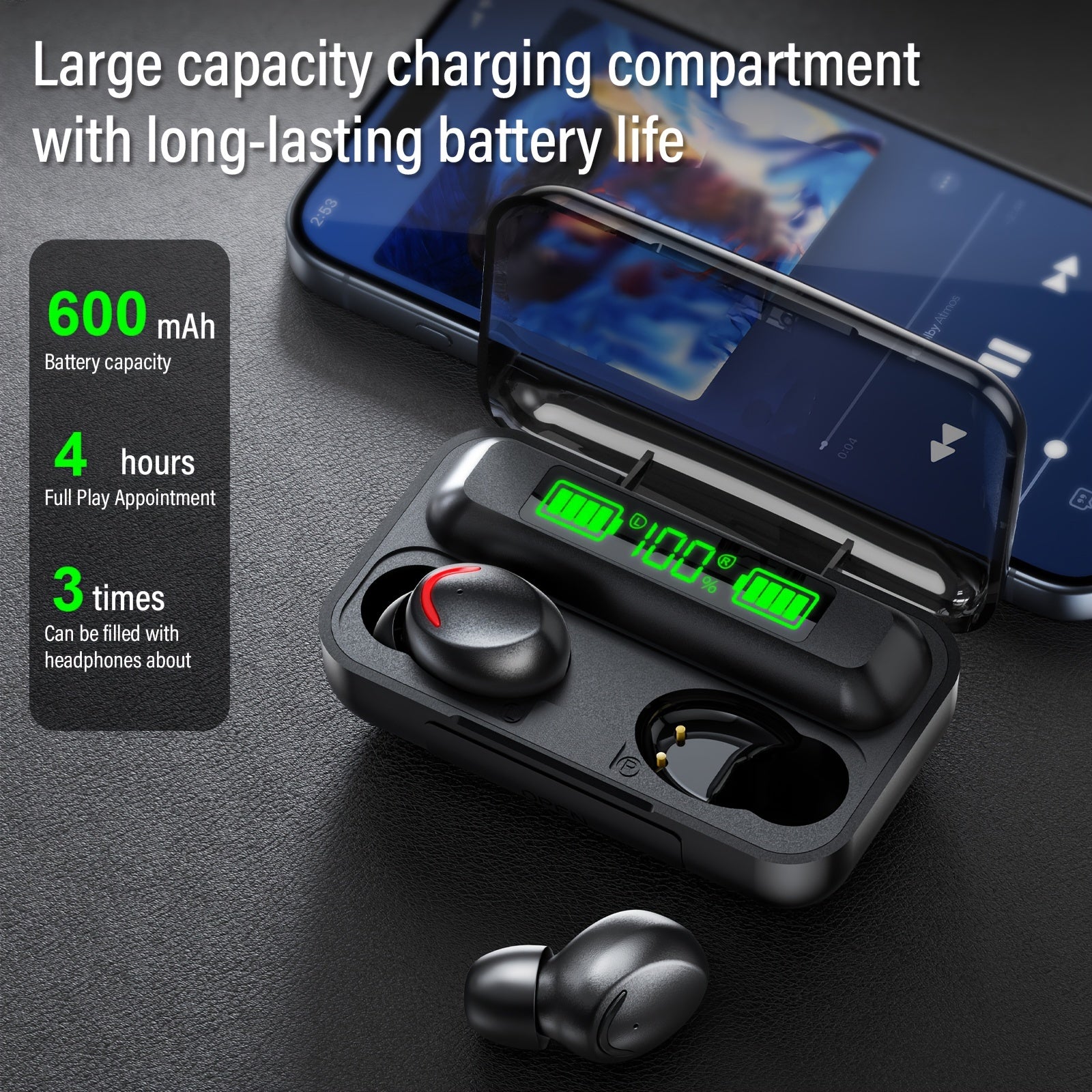 Wireless Earbuds Touch Control LED Display Charging Bin for Exercising