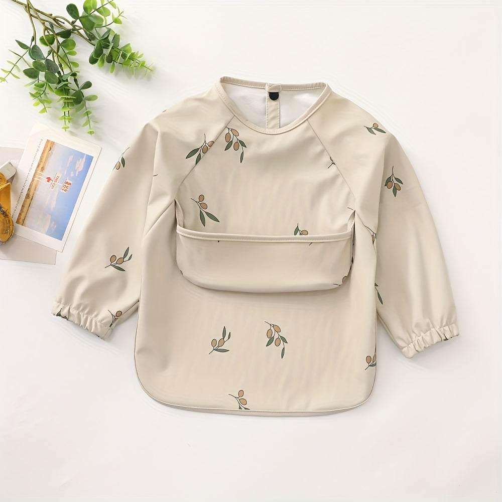Unisex Baby Long Sleeve Bib Waterproof Debris Collection Pocket Toddler Feeding Apron