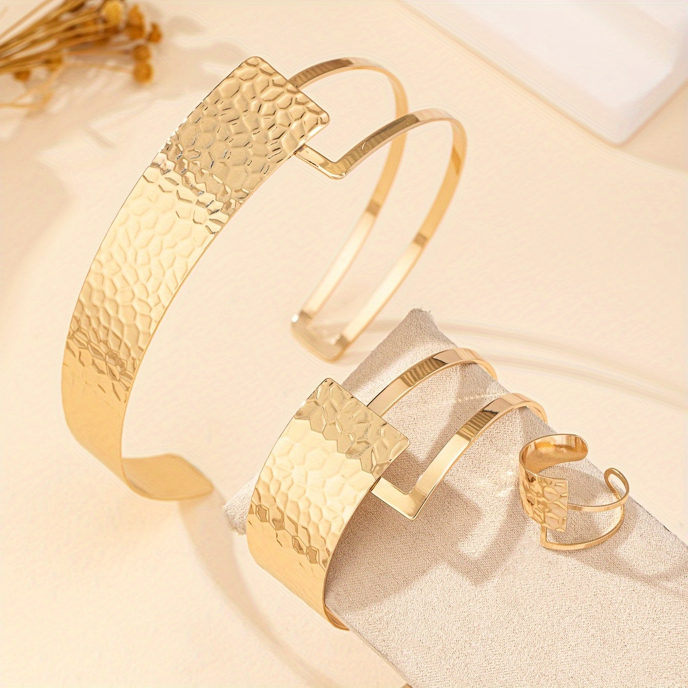 Boho 3-Piece Jewelry Set for Women Gold Plated Geometric Choker Cuff Ring