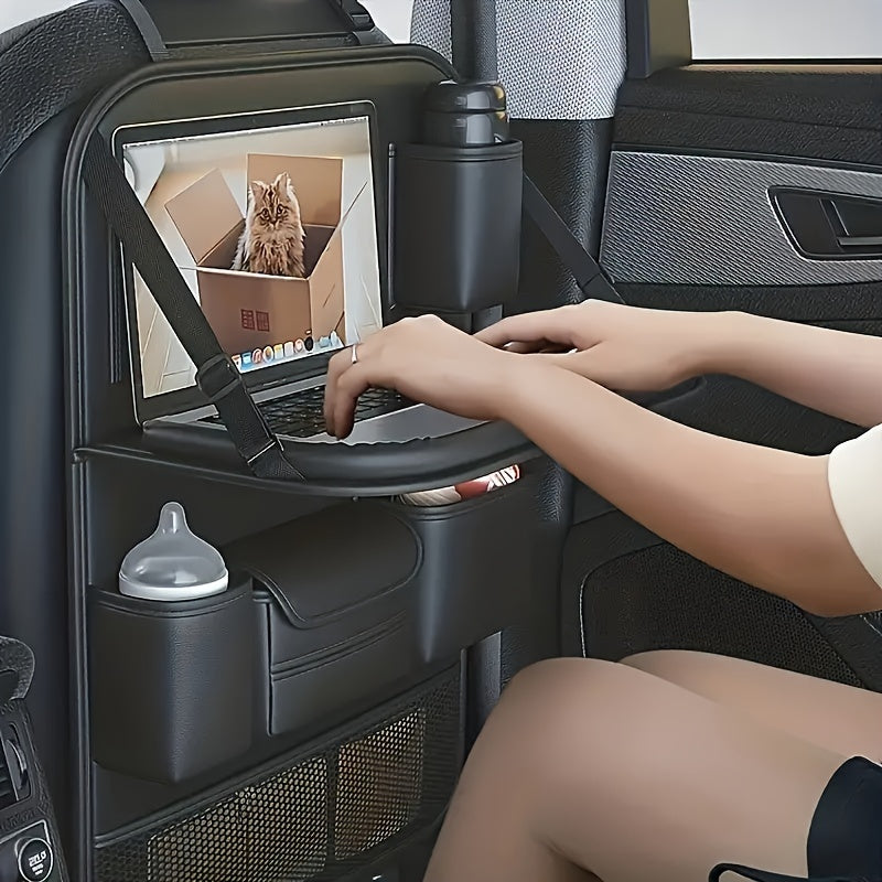 Car Seat Organizer with Foldable Table and Cup Holder for Vehicles
