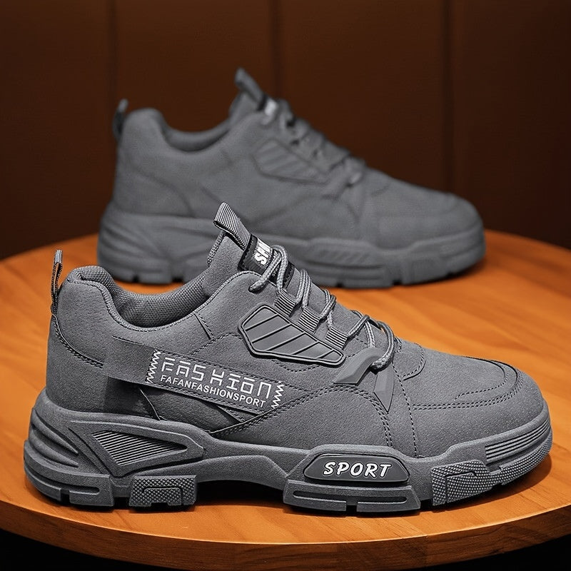 Men's Olive Green Chunky Sneakers Outdoor Casual Hiking Shoes with Thick Sole