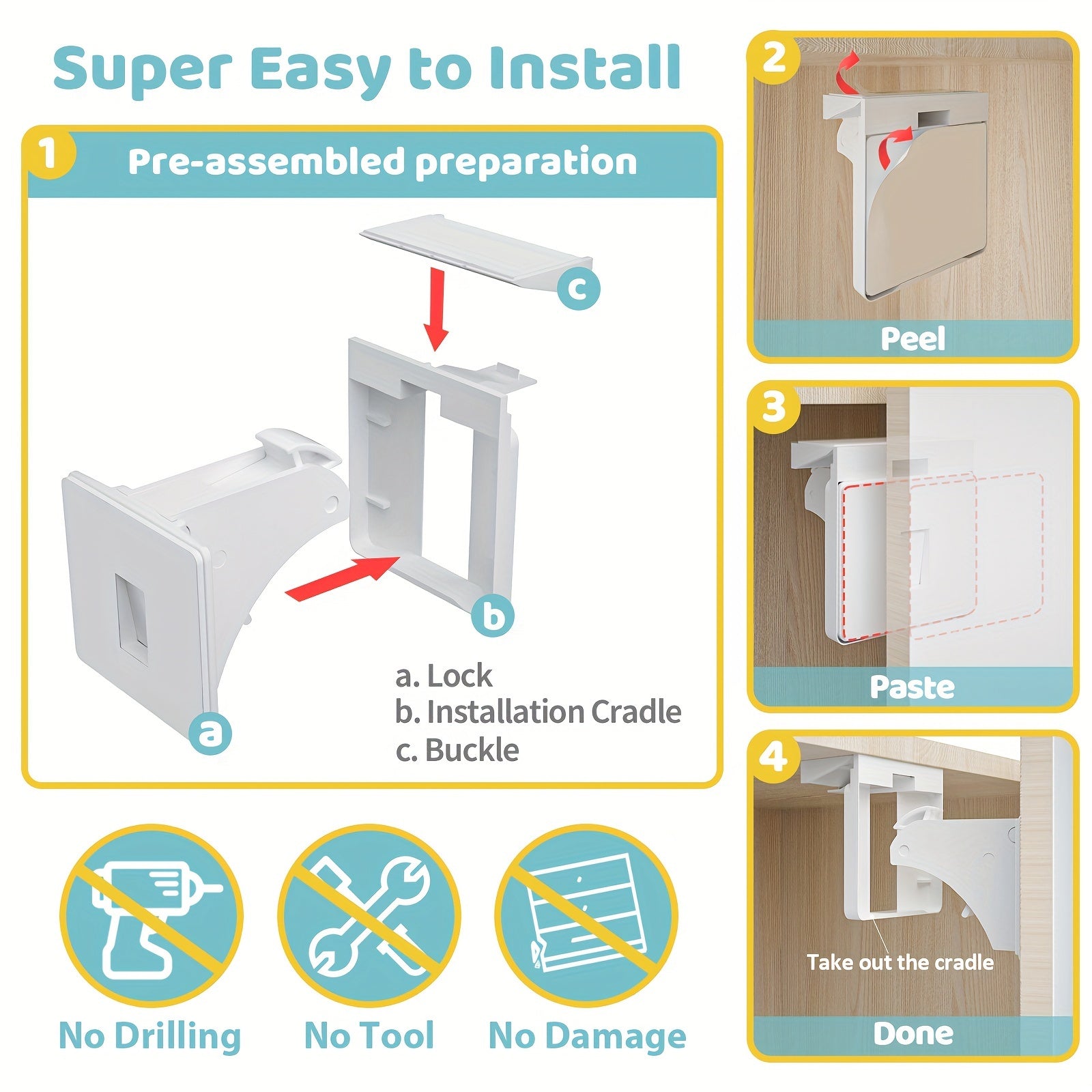 Set of 12 Child Safety Magnetic Cabinet Locks with Keys No Drilling Childproof Drawers and Cupboards