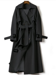 Plus Size Double-Breasted Trench Coat with Lapel Collar Belt for Fall Winter