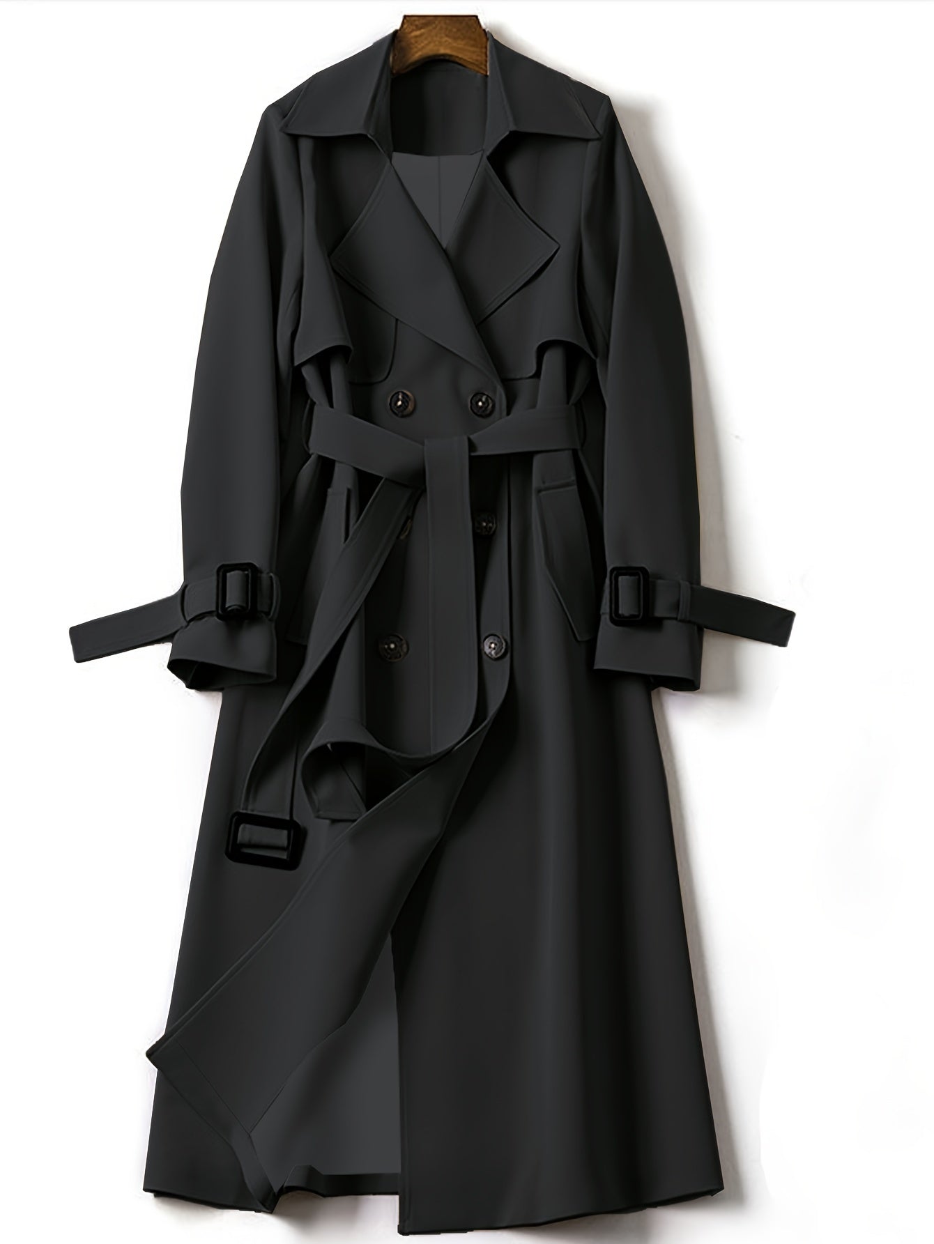 Plus Size Double-Breasted Trench Coat with Lapel Collar Belt for Fall Winter